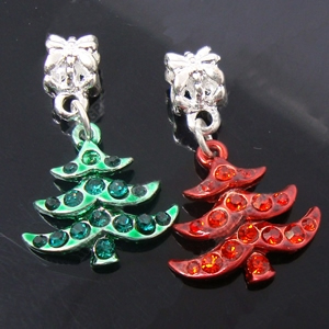 European Christmas Pendant, Zinc Alloy, Tree, plated, with troll & enamel & with rhinestone, more colors for choice, nickel, lead & cadmium free, 33x14mm, Hole:Approx 4.8mm, 500PCs/Lot, Sold By Lot