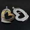 Pendentif coquille En alliage de zinc, avec coquille noire, coeur, Placage de couleur platine, 53-56x39-46x6-7mm Environ Approx 4.5mm, Vendu par PC