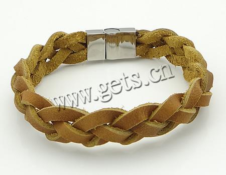 PU Leather Cord Bracelets, Cowhide, stainless steel clasp, different length for choice & braided, 12mm, Sold By Strand