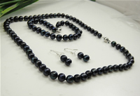 Natural Freshwater Pearl Jewelry Sets, bracelet & earring & necklace, dark purple, 7-8mm .5-16.5 Inch 