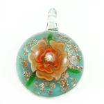 Inner Flower Lampwork Pendants, Flat Round, gold sand & two tone Approx 7mm 