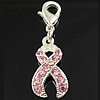 Zinc Alloy Lobster Clasp Charm, Ribbon, plated, with rhinestone 