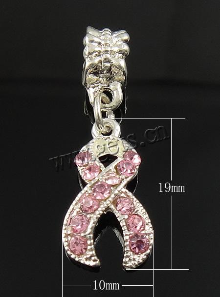 Awareness Ribbon Pendant, Zinc Alloy, plated, with rhinestone, more colors for choice, 10x19x2mm, Hole:Approx 5mm, Sold By PC