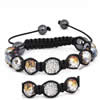 Crystal Woven Ball Bracelets, with Wax Cord & Hematite & Rhinestone & Zinc Alloy, handmade, 8-10mm Approx 6.5 Inch 