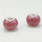 Brass Core European Porcelain Beads, with Brass, Rondelle, silver color plated, without troll, red Approx 5mm 