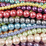 Glass Pearl Beads, mixed color, DIY material, fashion glass beads for jewelry making, Round, Hole:Approx 1-2MM , Length:32 Inch, Sold by KG