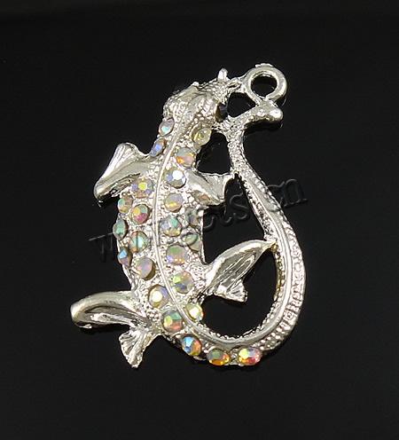 Zinc Alloy Animal Pendants, Gecko, plated, with rhinestone, more colors for choice, 22x32x3mm, Hole:Approx 2mm, Sold By PC