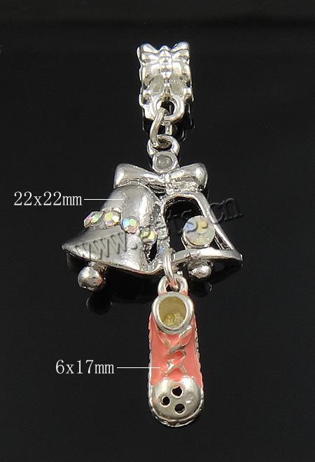 European Christmas Pendant, Zinc Alloy, Christmas Bell, plated, enamel & with rhinestone, more colors for choice, 22x22x3.5mm, 6x17x7mm, Hole:Approx 5mm, Sold By PC