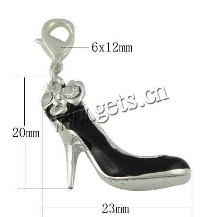 Zinc Alloy Enamel Pendants, brass lobster clasp, Shoes, plated, with rhinestone, more colors for choice, 23x20x5mm, 6x12mm, Sold By PC