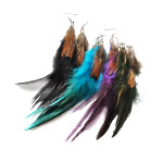 Mode Feder Ohrring, Eisen Haken, gemischte Farben, 35x100mm, 120PaarePärchen/Tasche, verkauft von Tasche