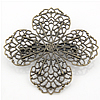 Brass Brooch Finding, Flower, antique bronze color plated, filigree & hollow 