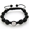 bracelet woven ball de perles en verre , strass, avec Cordon de cire & verre, noire, 8-10mm Environ 6.5 pouce, Vendu par brin