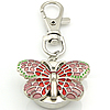 Keychain Watch, Zinc Alloy, with Glass, Butterfly, platinum color plated, enamel, red .5 Inch 