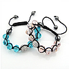 Crystal Woven Ball Bracelets, with Nylon Cord & Hematite, handmade, adjustable & faceted & with rhinestone 12mm .5 Inch 