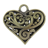 Zinc Alloy Heart Pendants, nickel, lead & cadmium free, hollow cut style, brass color Approx 4MM 