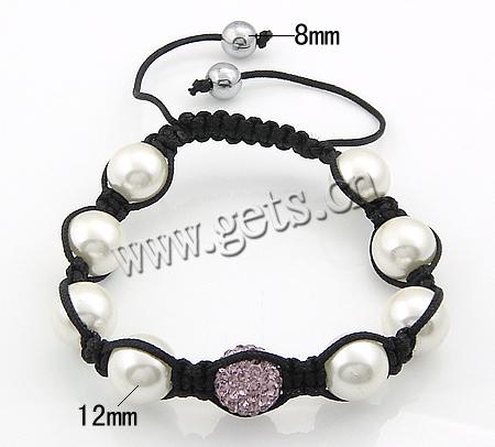Glass Pearl Woven Ball Bracelets, with Wax Cord & Rhinestone Clay Pave Bead & Hematite, with 50 pcs rhinestone, 12mm, 8mm, Length:6.5-12 Inch, Sold By Strand