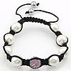Glass Pearl Woven Ball Bracelets, with Wax Cord & Rhinestone Clay Pave Bead & Hematite, with 50 pcs rhinestone, 12mm, 8mm .5-12 Inch 