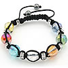 Crystal Woven Ball Bracelets, with Nylon Cord & Hematite & Brass, platinum color plated, with rhinestone, 12mm 8mm .5-12 Inch 