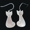 White Shell Earrings, 925 Sterling Silver, with White Shell, Cat, with rhinestone .2 Inch 