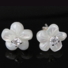 White Shell Earrings, 925 Sterling Silver, with White Shell, Flower, with cubic zirconia, white 