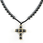 Fashion Woven Ball Necklace, Wax Cord, with Magnetic Hematite, with A grade rhinestone, 10mm Inch 