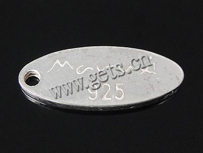 Etiqueta de plata de rey, plata de ley 925, Óvalo, chapado, Modificado para requisitos particulares, más colores para la opción, 12x4.5x0.45mm, agujero:aproximado 1mm, Vendido por UD