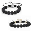 Black Agate Woven Ball Bracelets, with Wax Cord & Brass 8-10mm Approx 6.5 Inch 