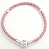 Cowhide Bracelets, sterling silver European clasp pink, 3mm,9mm Approx 7 Inch 