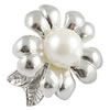Brass Magnetic Clasp, with pearl, Flower, platinum color plated 