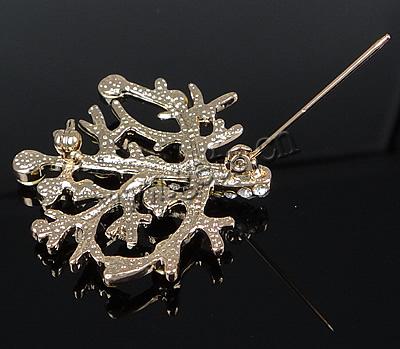 Rhinestone Zinc Alloy Brooch, Tree, plated, with rhinestone, more colors for choice, 43x41mm, Sold By PC