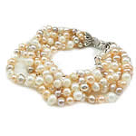 Perlen Armbänder, Natürliche kultivierte Süßwasserperlen, Messing Karabinerverschluss, 6-litzig, 6-7mm, Länge:7.5 ZollInch, verkauft von Strang