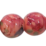 Decal Porcelain Beads, Round & with flower pattern, red 