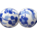 Blue and White Porcelain Beads, Round, decal, white 