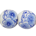 Decal Porcelain Beads, Round & with flower pattern, white 