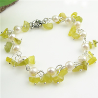 Edelstein Perlen Armbänder, Natürliche kultivierte Süßwasserperlen, mit Kristall, 6--7mm, Länge:7.5 ZollInch, verkauft von Strang