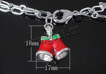 Brass Christmas Bracelet, Zinc Alloy, brass lobster clasp, Christmas Bell, plated, enamel & 2-strand, more colors for choice, 17x18x7.5mm, 7.5x4x0.5mm, Length:Approx 7.5 Inch, Sold By Strand