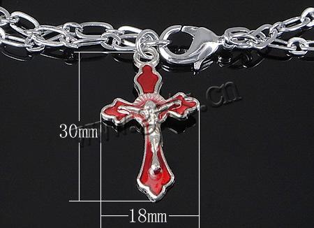 Brass Chain Zinc Alloy Charm Bracelets, brass lobster clasp, Cross, plated, enamel & 2-strand, more colors for choice, 18x30x3mm, 7.5x4x0.5mm, Length:Approx 7.5 Inch, Sold By Strand