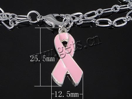 Brass Chain Zinc Alloy Charm Bracelets, brass lobster clasp, Awareness Ribbon, plated, enamel & 2-strand, more colors for choice, 12.5x25.5x2mm, 7.5x4x0.5mm, Length:Approx 7.5 Inch, Sold By Strand