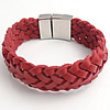Cowhide Bracelets, 316 stainless steel magnetic clasp, red, 22mm 