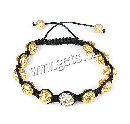 Zinc Alloy Woven Ball Bracelets, handmade, with rhinestone, more colors for choice, 10mm, 11mm, Length:7.5-11.5 Inch, Sold By Strand
