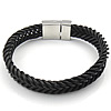 Cowhide Bracelets, 316 stainless steel clasp & braided, black, 11.5mm 