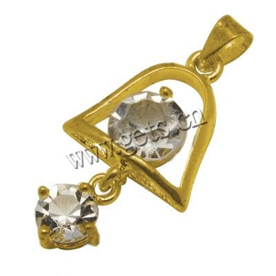 Brass Tool Pendants, Bell, plated, with rhinestone, more colors for choice, cadmium free, 16x28mm, Hole:Approx 3.5mm, 50PCs/Lot, Sold By Lot