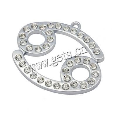 Zinc Alloy Constellation Pendant, Cancer, plated, with rhinestone, more colors for choice, cadmium free, 40x35x2.5mm, Hole:Approx 1.6mm, 50PCs/Lot, Sold By Lot