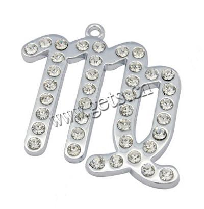 Zinc Alloy Constellation Pendant, Virgo, plated, with rhinestone, more colors for choice, cadmium free, 39x39x2.5mm, Hole:Approx 1.6mm, 50PCs/Lot, Sold By Lot