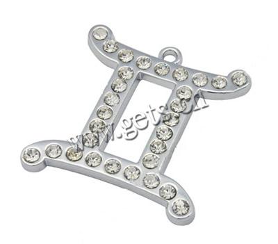 Zinc Alloy Constellation Pendant, Gemini, plated, with rhinestone, more colors for choice, cadmium free, 32.5x33x3mm, Hole:Approx 1.6mm, 50PCs/Lot, Sold By Lot