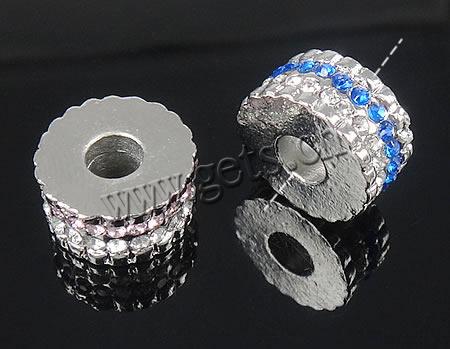 Rhinestone Zinc Alloy European Beads, Rondelle, plated, without troll & with rhinestone, more colors for choice, 14x7mm, Hole:Approx 5mm, Sold By PC