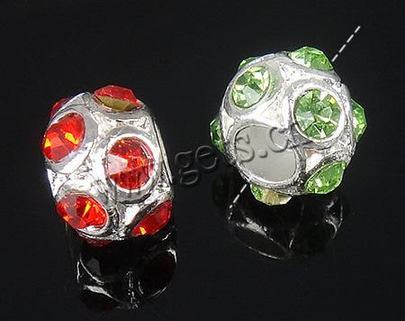 Perles European de stras d'alliage de Zinc , rondelle, Placage, sans filetage & avec strass, plus de couleurs à choisir, 11x8mm, Trou:Environ 4.5mm, Vendu par PC