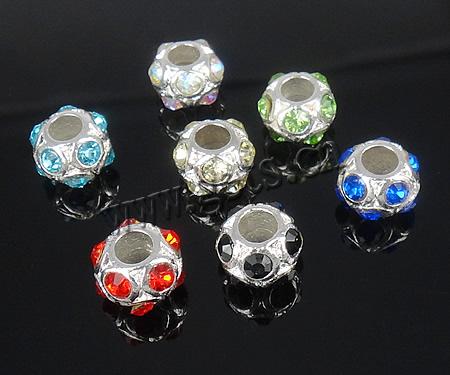 Rhinestone Zinc Alloy European Beads, Rondelle, plated, without troll & with rhinestone, more colors for choice, 11x8mm, Hole:Approx 4.5mm, Sold By PC