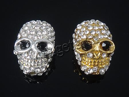 Rhinestone Zinc Alloy Beads, Skull, plated, with A grade rhinestone, more colors for choice, 11.5x16.5x9mm, Hole:Approx 2mm, Sold By PC