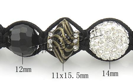 Горный хрусталь Шамбала браслеты, Вощеная хлопок шнур, с Горный хрусталь глины проложить шарик & гематит & Кристаллы & цинковый сплав, Другое покрытие, регулируемый & граненый & со стразами, Много цветов для выбора, 14mm, 12mm, 11x15.5mm, длина:6-11 дюймовый, продается Strand